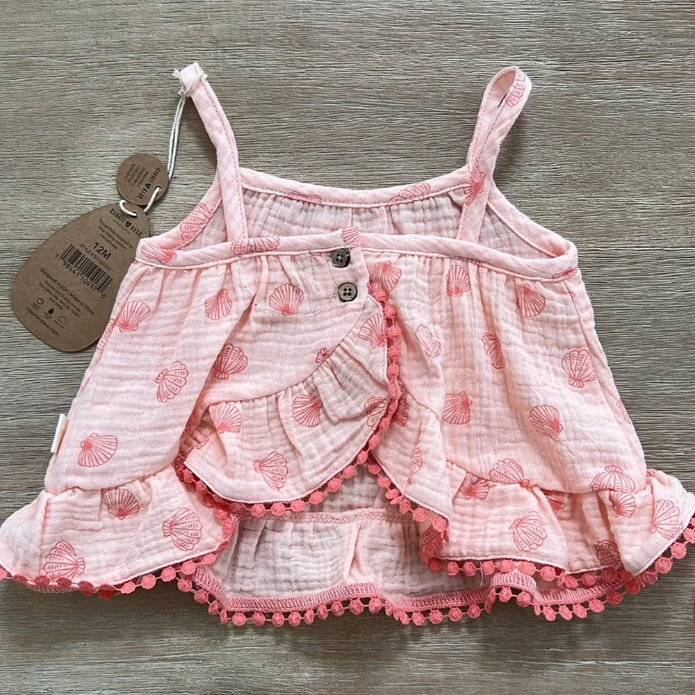 Rabbit + Bear Baby Girl Seashell Organic Cotton Matching Set 6-9 18 months